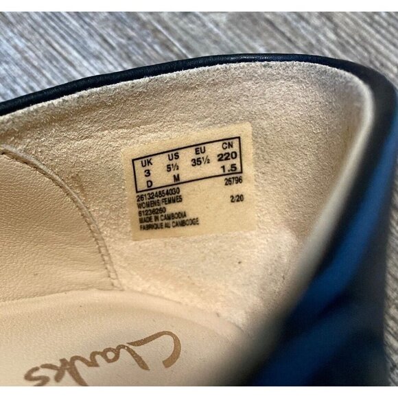 Clarks Cushion Pure Tone Womens Sz 5.5M Black Leather Slip On Heel Loafers Flats - Picture 9 of 12